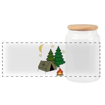Tent Camping Outdoor Adventure Camping Forest Holidays - Panoramic Cookie Jar with Wooden Lid - white - Front