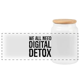 we all need digital detox - Panoramic Cookie Jar with Wooden Lid - white - Front