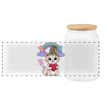 Chat Chats Enfants Enfant Bébé Coeur Coeurs - Boîte à biscuits avec couvercle en bois - blanc - Devant