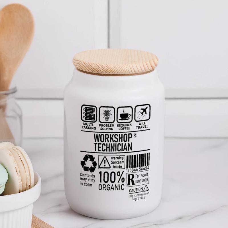 Workshop Technician multi tasking problem solving Panoramic Cookie Jar with Wooden Lid