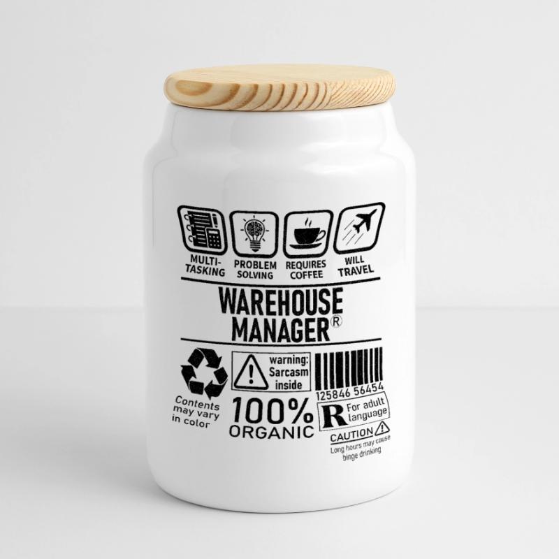 Warehouse Manager multi tasking problem solving Panoramic Cookie Jar with Wooden Lid