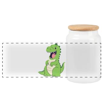 Drôle Cher Dino rieur dinosaure T rex - Boîte à biscuits avec couvercle en bois - blanc - Devant