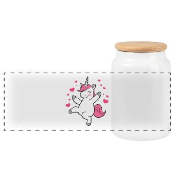 Dancing Happy Unicorn Fairy Unicorn Fantasy - Panoramic Cookie Jar with Wooden Lid - white - Front