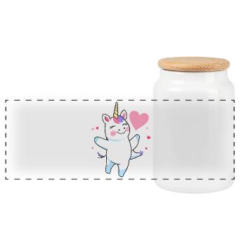 Dancing Happy Unicorn Fairy Unicorn Fantasy 1 - Panoramic Cookie Jar with Wooden Lid - white - Front
