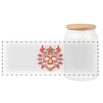 Colorful Skull Skull with Flames - Panoramic Cookie Jar with Wooden Lid - white - Front