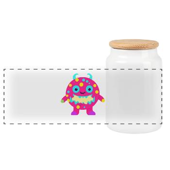 Cute and funny cuddle monster kids - Panoramic Cookie Jar with Wooden Lid - white - Front