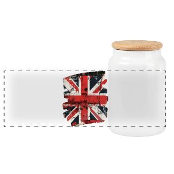 Great Britain Flag England Union Jack - Panoramic Cookie Jar with Wooden Lid - white - Front