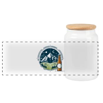Nachtliche Bergkulisse mit Bierflasche - Panorama Keksdose mit Holzdeckel - Weiß - Vorne