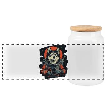 Astronaute husky - Boîte à biscuits avec couvercle en bois - blanc - Devant