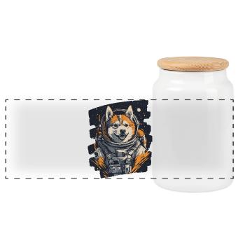 Astronaute husky - Boîte à biscuits avec couvercle en bois - blanc - Devant