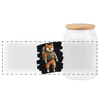 Shiba Inu Astronaut - Panorama Keksdose mit Holzdeckel - Weiß - Vorne