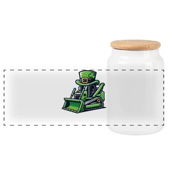 St. Patrick's Day Excavator for Kids - Panoramic Cookie Jar with Wooden Lid - white - Front