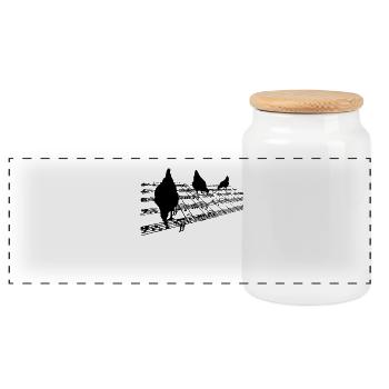 Chickens on staves Sheet music - Panoramic Cookie Jar with Wooden Lid - white - Front