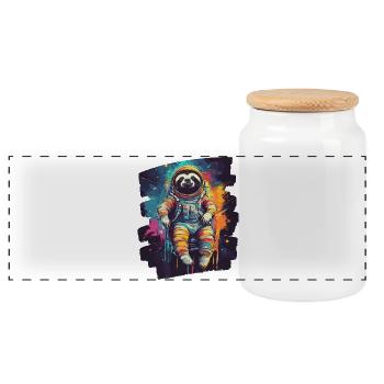 Sloth Astronaut - Panoramic Cookie Jar with Wooden Lid - white - Front