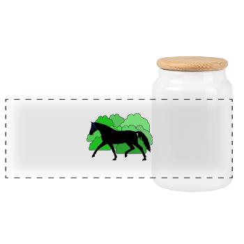 Horse Horse Black - Panoramic Cookie Jar with Wooden Lid - white - Front