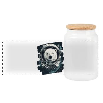 Polar Bear Astronaut - Panoramic Cookie Jar with Wooden Lid - white - Front