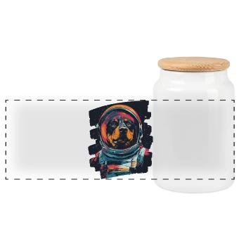 Rottweiler Astronaut - Panorama Keksdose mit Holzdeckel - Weiß - Vorne