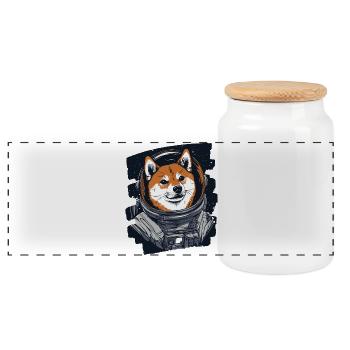 Shiba Inu Astronaut - Panoramic Cookie Jar with Wooden Lid - white - Front