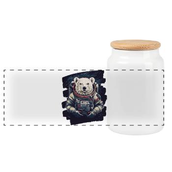 Eisbär Astronaut - Panorama Keksdose mit Holzdeckel - Weiß - Vorne