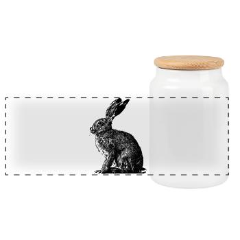 Rabbit / brown hare / Easter bunny ? - Panoramic Cookie Jar with Wooden Lid - white - Front