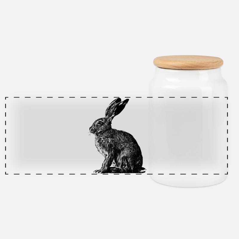 Rabbit / brown hare / Easter bunny ? - Panoramic Cookie Jar with Wooden Lid - white