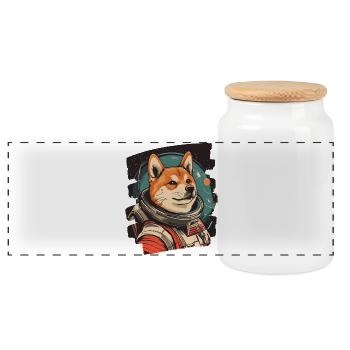 Shiba Inu Astronaut - Panorama Keksdose mit Holzdeckel - Weiß - Vorne