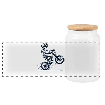 Funny Bicycle Skeleton Biker for - Panoramic Cookie Jar with Wooden Lid - white - Front
