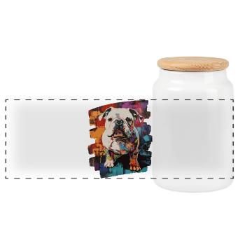 Bulldog Fighting Dog - Panoramic Cookie Jar with Wooden Lid - white - Front