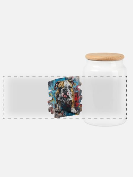 Bulldogge Kampfhund - Panorama Keksdose mit Holzdeckel - Weiß