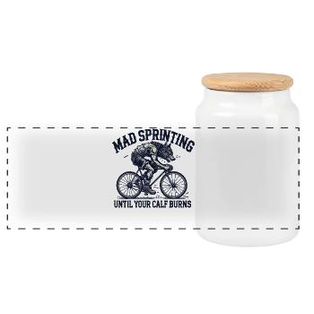 Mad Sprint Vélo Wolf Design - Boîte à biscuits avec couvercle en bois - blanc - Devant