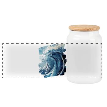 Waves and sea - Panoramic Cookie Jar with Wooden Lid - white - Front