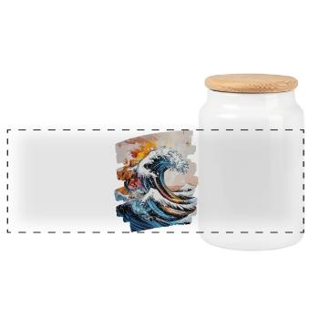Waves and sea - Panoramic Cookie Jar with Wooden Lid - white - Front
