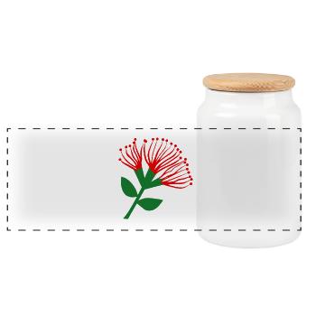 Pohutukawa Blume , Neuseeland - Panorama Keksdose mit Holzdeckel - Weiß - Vorne
