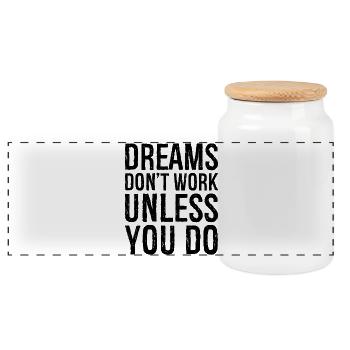 dreams don't work unless you do funny - Panorama Keksdose mit Holzdeckel - Weiß - Vorne
