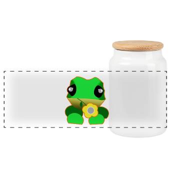 Grenouille mignonne avec fleur - Boîte à biscuits avec couvercle en bois - blanc - Devant