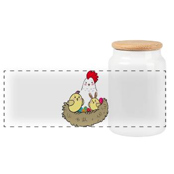 Happy Easter chicks in the nest - Panoramic Cookie Jar with Wooden Lid - white - Front