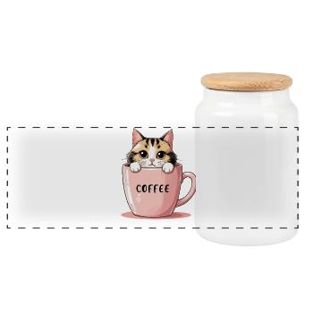 Cute Coffee Cat – Perfect Morning Motivation - Panoramic Cookie Jar with Wooden Lid - white - Front