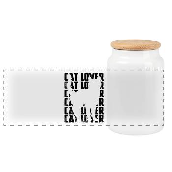Cat Lover - Panoramic Cookie Jar with Wooden Lid - white - Front