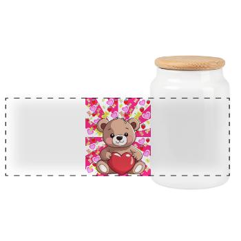 Retro Teddy Herz Herzen Vintage Bär Kind Sommer - Panorama Keksdose mit Holzdeckel - Weiß - Vorne
