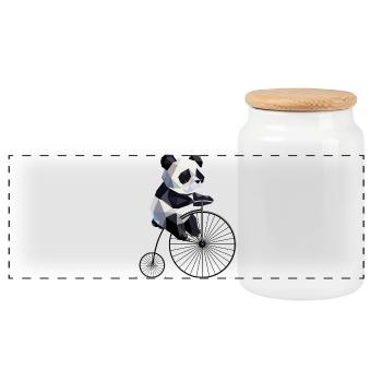 Panda auf Hochrad – Retro trifft Tierliebe - Panorama Keksdose mit Holzdeckel - Weiß - Vorne