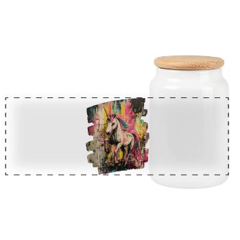 Unicorn - Panoramic Cookie Jar with Wooden Lid - white - Front