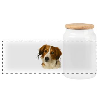 Kooikerhondje im Polygon Style - Panorama Keksdose mit Holzdeckel - Weiß - Vorne