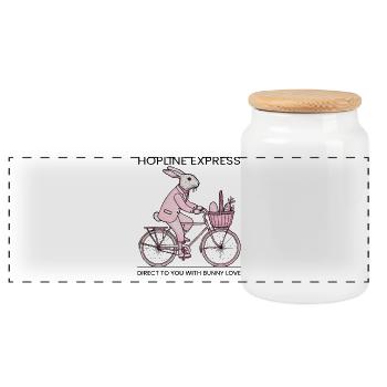 Lapin rétro de Pâques HOPLINE EXPRESS - Boîte à biscuits avec couvercle en bois - blanc - Devant