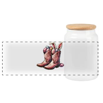 Easter Retro Cowboy Boots with Eggs - Panoramic Cookie Jar with Wooden Lid - white - Front