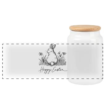 Lapin rétro de Pâques Happy Easter Style Vintage - Boîte à biscuits avec couvercle en bois - blanc - Devant