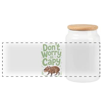 Capybara Dont Worry Be Capy Capybara Rodent - Panoramic Cookie Jar with Wooden Lid - white - Front