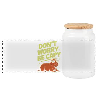 Capybara Dont Worry Be Capy Capybara Rodent - Panoramic Cookie Jar with Wooden Lid - white - Front