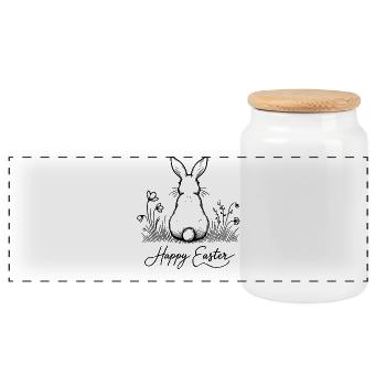 Ostern Retro Hase Vintage Cottagecore Ästhetik - Panorama Keksdose mit Holzdeckel - Weiß - Vorne