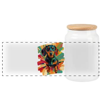 Teckel - Boîte à biscuits avec couvercle en bois - blanc - Devant