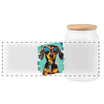Teckel Dackel - Boîte à biscuits avec couvercle en bois - blanc - Devant